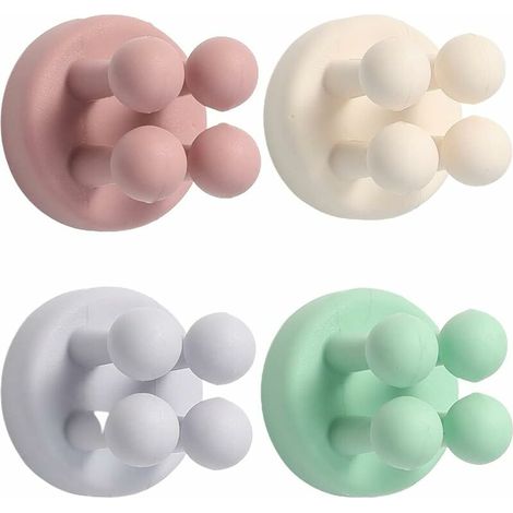royaluxe - Lot de 4 Crochet Adhesif Silicone,Crochet Adhesif Mural Multi Usage Crochet Ventouse Puissante Crochets Adhesifs Mural Waterproof pour Douche, Bureau, Salle de Bain, Cuisine(4 Couleurs) (1/5)