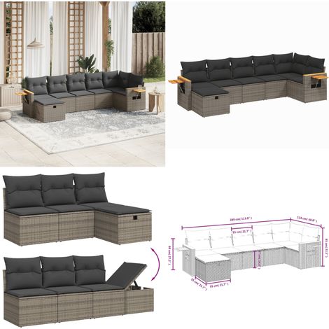 7-tlg. Garten-Sofagarnitur mit Kissen Grau Poly Rattan - Gartenmöbel - Sofagarnitur - Outdoor-Lounge - Rattanmöbel - PE-Rattan - Home & Living (1/5)