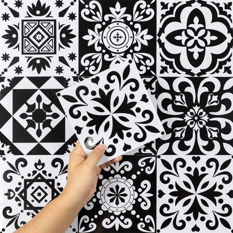 Kitchen Adhesive Tile Stickers, Bathroom Wall Stickers, Decorative Kitchen Tile Stickers, Black and White, 20 pcs, 15x15 cm