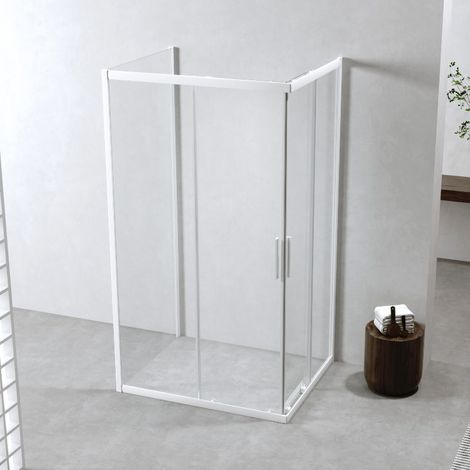 Box Doccia 3 Lati 80x90x80 Cm Scorrevole Profili Bianco Opaco Vetro 6mm Trasparente H190 Neat