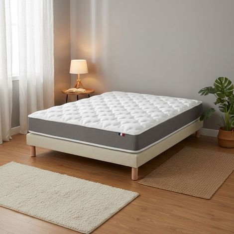 Ensemble matelas mousse H16 35Kg/m3 sommier lattes fixes beige 160 x 200 (1/5)