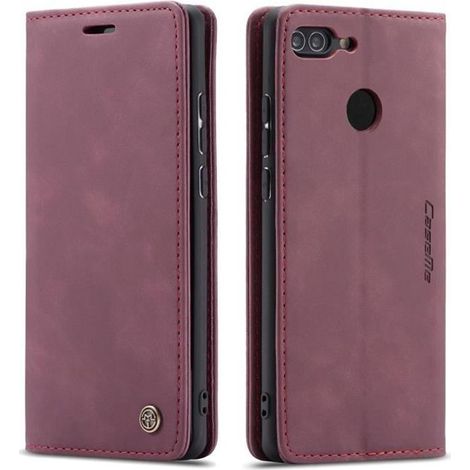 【SmartLegend】Coque Bumper Huawei P smart/Enjoy 7s/Honor 9 Lite Housse Cuir Premium Flip Case Portefeuille Etui Vin Rouge (1/4)