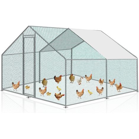 Wolketon Enclos Poulailler avec Toit 3x3x2 m en Acier Galvanisé pour Poules Extérieur