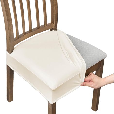 Wasserdichte Stuhlsitzbezüge für Restaurantstühle (2-teiliges Set), Stuhlsitzbezug aus PU-Leder, abnehmbare und waschbare Stuhlbezüge, Rückenlehnenbezug (PU - hellbeige).