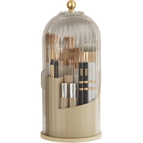 Organisateur de pinceaux de maquillage dissimulé avec couvercle, rotatif à 360°, transparent et anti-poussière, adapté à utilisation (1/5)