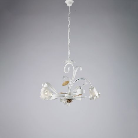 Cesto Lampadario in ferro laccato bianco shabby 3 luci 104 Ø59 BL274-3-BCO