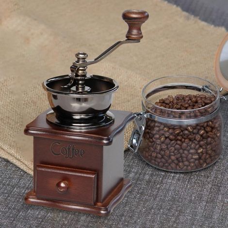 manuel Café Moulin à grains main à épices herbes de style vintage en bois rétro Burr Moulin à grains de café nœuds Machine Moulin à céréales – Cadeau Pour Les Amateurs (1/4)