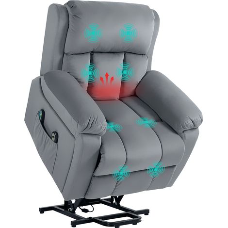 HOMCOM Sillón Relax Reclinable Eléctrico Levanta Personas, Sillón Elevador con 8 Puntos de Masaje, Calefacción, Control Remoto, Reposapiés, Gris