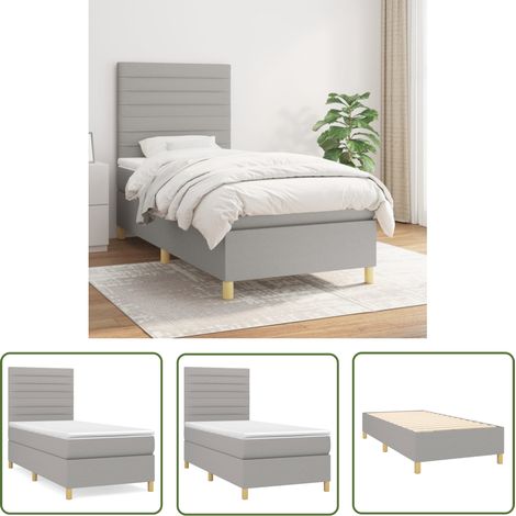 The Living Store Sommier à lattes de lit avec matelas Gris clair 80x200 cm Tissu - Lit Plateforme - Lit Double - Literie - Matelas Ressorts Ensachés - Têtière Ajustable (1/5)