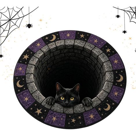 Tapis Halloween 60 Centimètres Chat Noir Aux Yeux Réalistes Carpette De Paillasson Antidérapant Illusion Halloween Pour Entrée Maison Appartement Couloir Fête Et Coin Lecture (1/5)