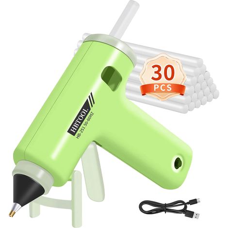 Pistolet à Colle Thermofusible Sans Fil (Avec 30 BâTonnets), Colle Chaude Rechargeable Usb Et RéSistant à La Chaleur, IdéAl Pour Les RéParations Rapides Diy à La Maison Et Au Bureau (vert) (1/5)