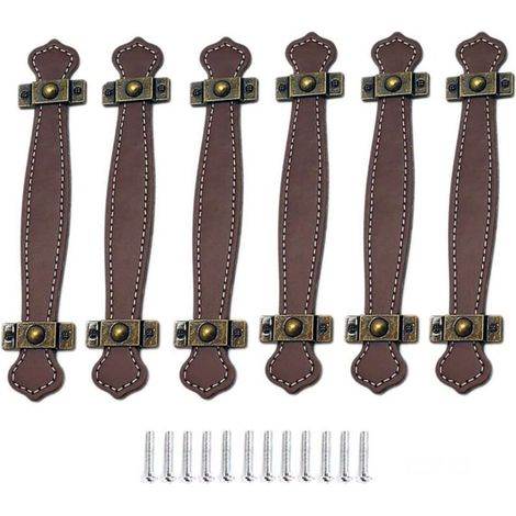 6 pièces poignées de tiroir en Cuir Vintage poignées de Valise Pratiques poignées de Traction en Cuir pour tiroir Porte d'armoire Marron Clair (1/5)