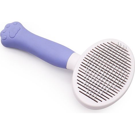 Brosse pour chat et chien [Manche ergonomique, nettoyage en un clic, design breveté] Convient aux chiens, chats, lapins à poils courts et longs, accessoires pour animaux de compagnie (violet) (1/4)