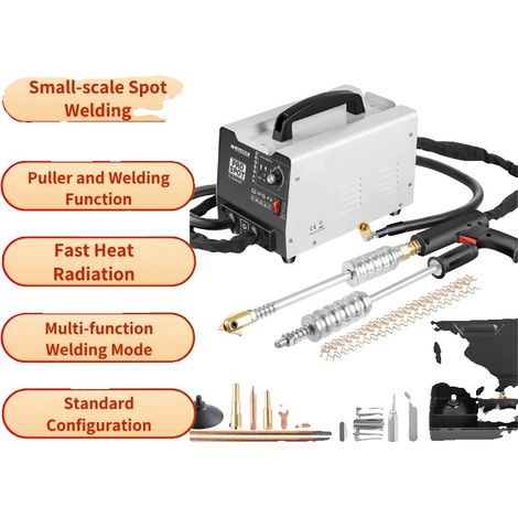 Soudeur de points de réparation de bosses automobile, courant de sortie de 3500A, puissance nominale de 1,8KVA, 5 modes de travail réglables, adapté pour acier de 0,6 à 1,2 mm, deux pistolets de souda (1/5)