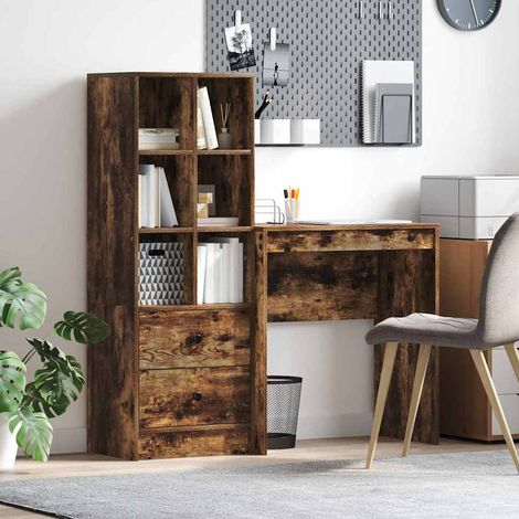 vidaXL Scrivania con cassetto con lo scaffale 2 pcs Rovere fumé (1/5)