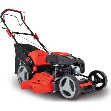 Scheppach Tondeuse thermique autotractée MS225-53 - Moteur 6 CV / 4,4 kW - Largeur de coupe 53 cm - Hauteur de coupe réglable - Panier 65 l - Fonctions mulching et nettoyage - Ejection latérale