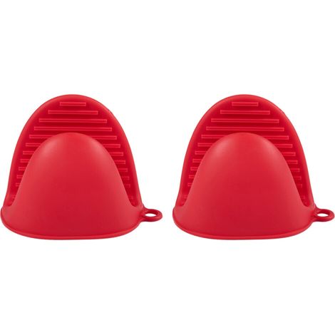 2X Gants en Silicone Gants À Doigts IsoléS Au Four pour La Chaleur Pince Antidérapant Au Micro-Ondes de Cuisson Support de PoêLe (Rouge)