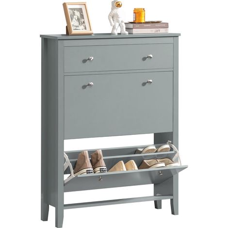 SoBuy Scarpiera con 2 ribalte Scarpiera con cassetto Scarpiera Scaffali portascarpe grigio 80x25X108cm FSR89-HG (1/5)