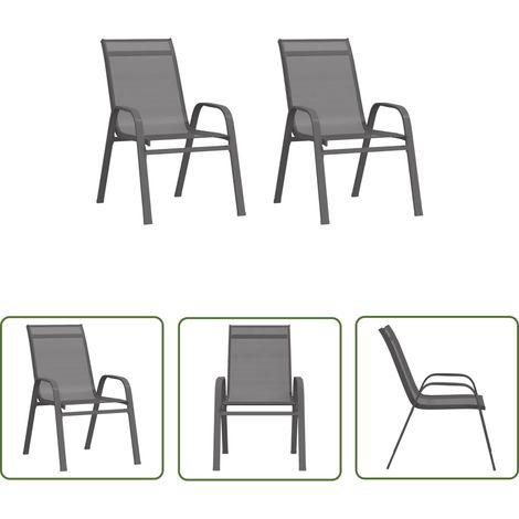 Furniture Limited - Chaises empilables de jardin lot de 2 Gris (1/5)