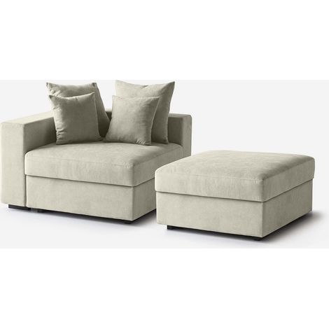 Poltrona modulare con braccioli cuscini e pouf Made in Italy Cortina N DX - Beige