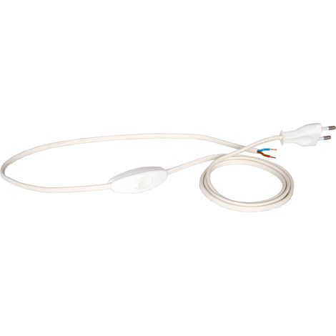 Kabel mit Schalter, 1,5 m, 2 x 0,75 mm², mit Flachstecker, weißes Netzkabel (1/5)