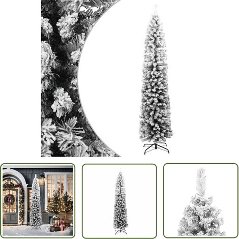 Schnee-Weihnachtsbaum - vidaXL Künstlicher Weihnachtsbaum Schlank mit Schnee Grün 210 cm PVC - Künstlicher Baum (1/5)