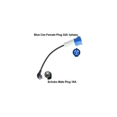 Adaptateur électrique Schuko vers prise CEE 230V 32A – IP44 pour extérieur – Longueur 20 cm – H07RN-F 3G 1,5 mm² pour camping (1/4)
