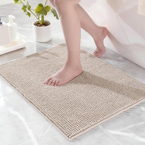 Tappetino da bagno in ciniglia - Super morbido, antiscivolo e assorbente, ad asciugatura rapida e lavabile in lavatrice, per bagno, doccia e arredamento casa, 40 x 60 cm, color cammello (1/5)