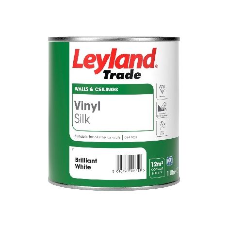 Leyland Trade Vinyl Silk  Emulsion Paint - Brilliant White - 1L