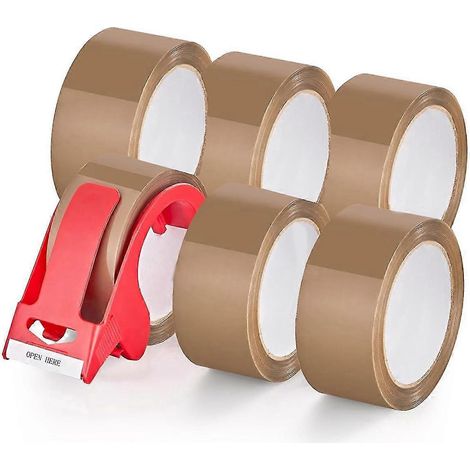 rouleaux de ruban adhésif d'emballage marron avec distributeur, recharges de ruban adhésif d'emballage haute résistance, 4,8 cm de large, 60 (1/5)