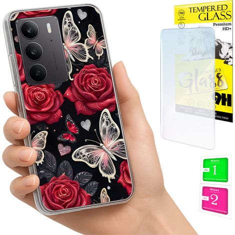 Custodia per Realme C75 / 14X 5G con foto, retro a farfalla e vetro 9H (1/5)