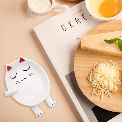 Lindo posacucharas de cerámica con forma de gato para la cocina, encimera, estufa, soporte para utensilios, posacucharas de café, decoración de cocina, un encantador regalo original para los amantes d (1/3)