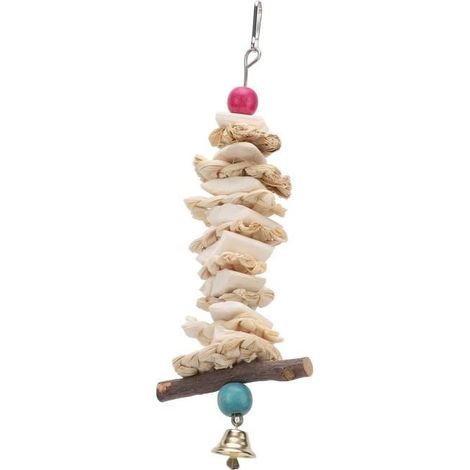 1 Jouet à mâcher, Os de seiche naturel avec cloche, 25 cm, Pour perroquet et hamster (1/4)