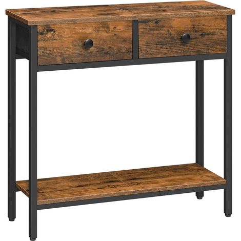 Console Meuble, 75 cm Table Console, Table d'Entrée avec 2 Tiroirs en Tissu, Table d’appoint, Bout de Canapé, pour Entrée, Salon, Style Industriel, Marron Rustique et Noir (1/5)