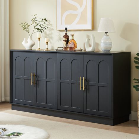 Credenza con vano portaoggetti, finitura nera, 169x40x80 cm (1/5)