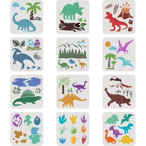 12 pochons de dinosaures 20x20cm dinosaure pochoir pochoir dinosaur empreinte oeufs pochoirs Pattern Pochch pour l'artisanat de la peinture de bricolage (1/5)