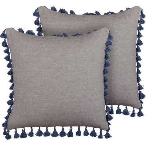 Dekokissen 2er Set CARPINUS Leinen 45 x 45 cm Grau Ohne Muster
