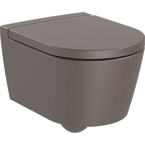 Pack Cuvette compacte suspendue Rimless (sans bride) "Inspira Round" avec abattant frein de chute, déclipsable - Café (1/4)