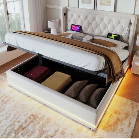 cama matrimonio con almacenaje USB tapizada 180x200 OKMYHOME (1/5)