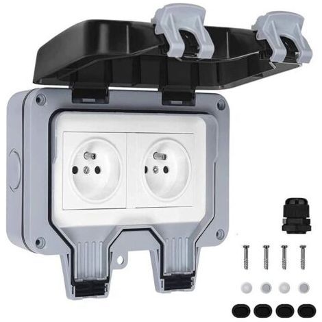 Presa elettrica doppia impermeabile per esterni IP66, presa a muro impermeabile 16A (1/5)