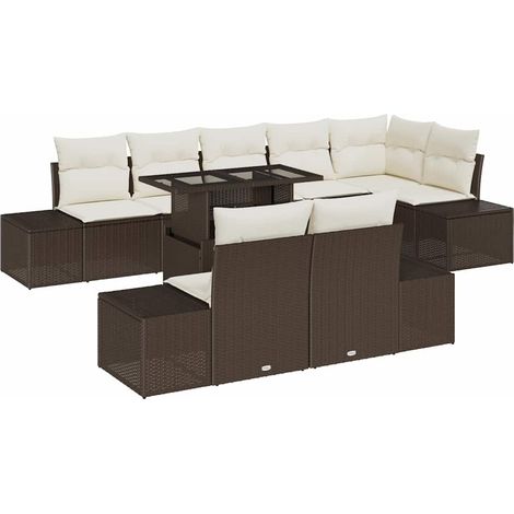 Garden Sofa Set with Storage 9 pcs Brown Poly rattan vidaXL