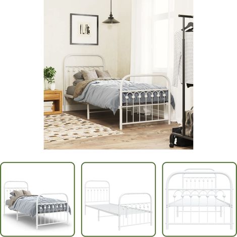 vidaXL Lit avec tête et pied - Cadre de lit métal sans matelas avec pied de lit blanc 75x190cm (1/5)