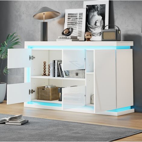 mobile contenitore 140x40x84 LED vetro bianco moderno OKMYHOME