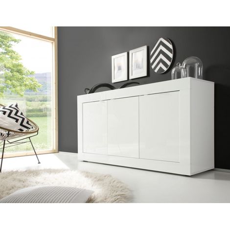 Buffet/bahut moderne 160 cm laqué blanc brillant Agathe (1/3)