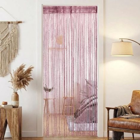 Rideau de porte à perles de cristal – Fuchsia – 200 x 100 cm – Décoratif et anti-mouches – Polyester (1/5)