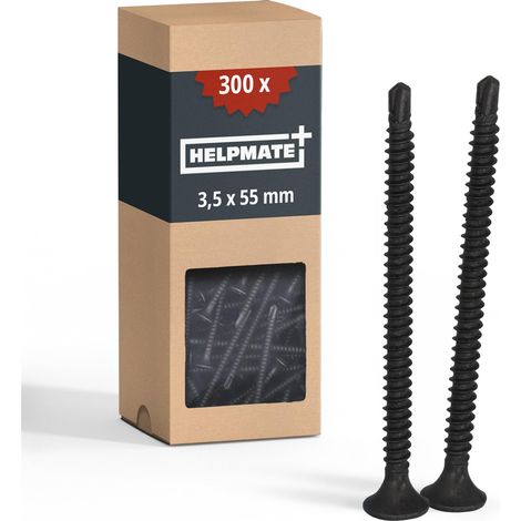 Vis pour cloison sèche 3,5 x 55 mm avec pointe de forage - Phosphatées - 300 pièces avec entraînement PH2 et filetage fin - Tête trompette pour enfoncer dans les plaques de plâtre