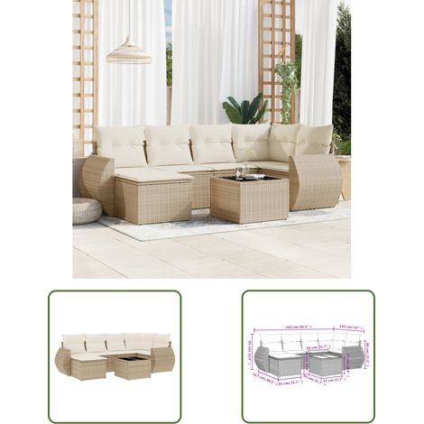 The Living Store 7-tlg. Garten-Sofagarnitur mit Kissen Beige Poly Rattan - Gartenmöbel - Esstischset - Outdoor Möbel - Lounge Set - Rattan Gartenmöbel (1/3)