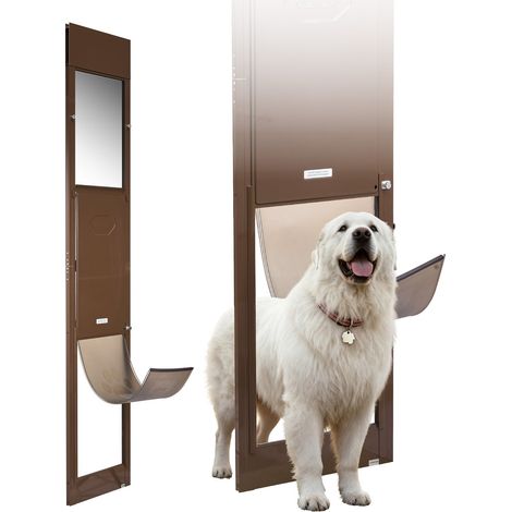 Chatière pour Chien et Chat pour Porte Coulissante en Verre, Porte pour Animaux de Compagnie Hauteur Réglable 1927-2040 mm, Trappe pour Chien avec Rabat XL de 346x600 mm, pour Maison, Brun (1/5)