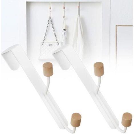 2 PCS Double Coat Hooks Towel Dryer Hook No Drill Door Hook Hanging Door Hook for Doors, Bathrooms, Kitchens, Coats, Hats(White) (1/5)