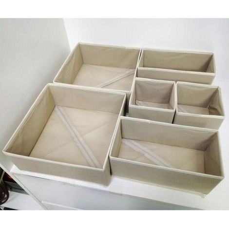 Boite de Rangement,Lot de 6 Organisateur de Tiroir Pliable Non-tissé Panier Rangement pour Chaussettes, Soutiens-Gorge,Vêtements de bébé (Beige) (1/4)